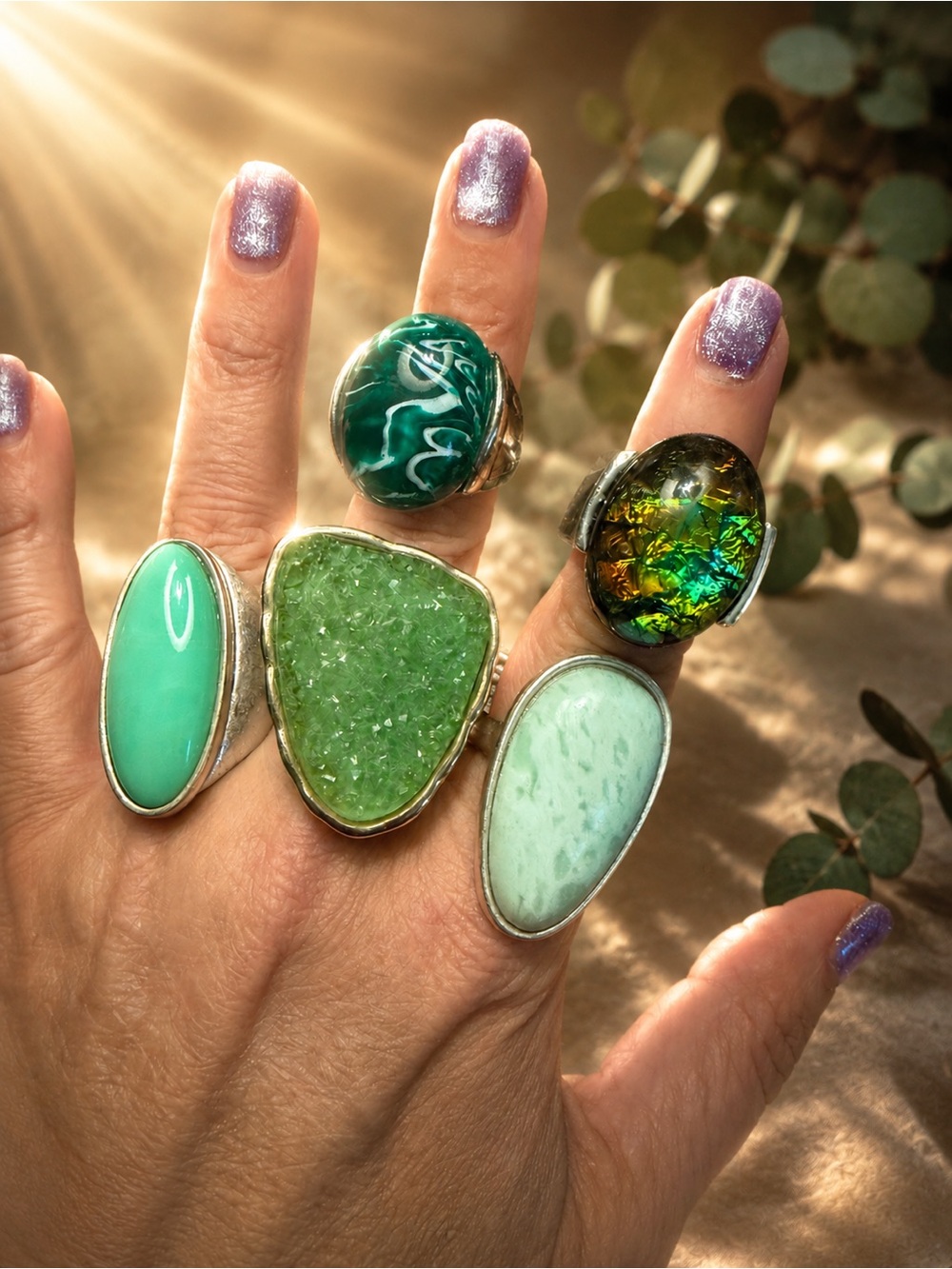 “Green With Envy” Set of 5 Gemstone Statement Rings